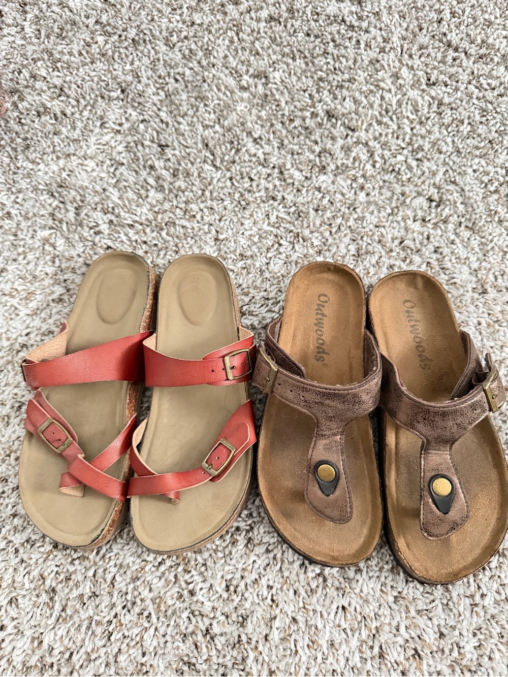 Women’s Coral Strappy Slide Sandals and Brown Thong Slides - Unbranded